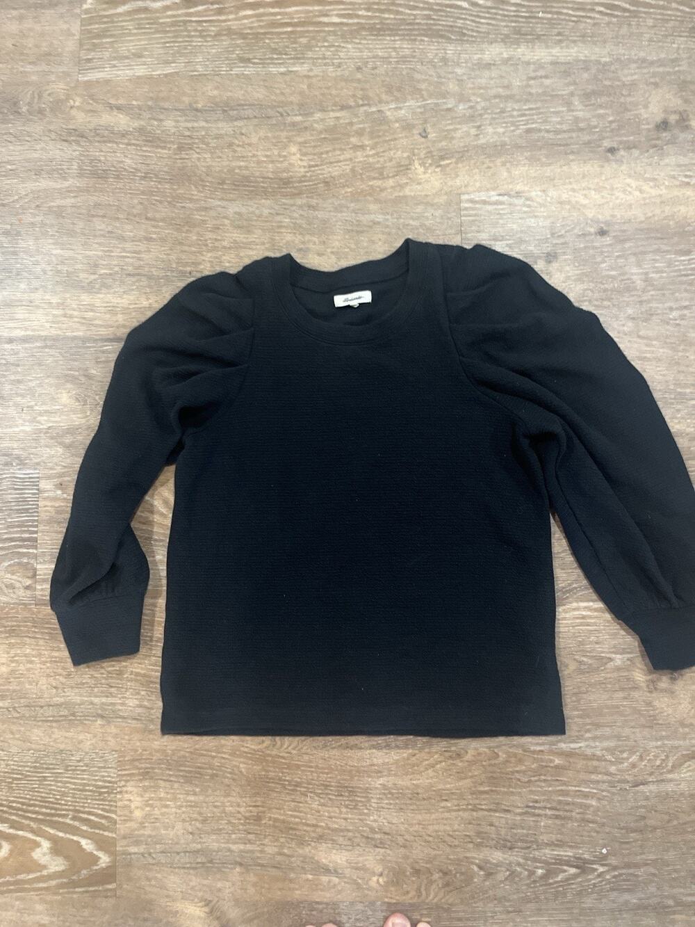 Madewell Womens Pleated Puff Sleeve Statement Top Size L Boho Black Thermal